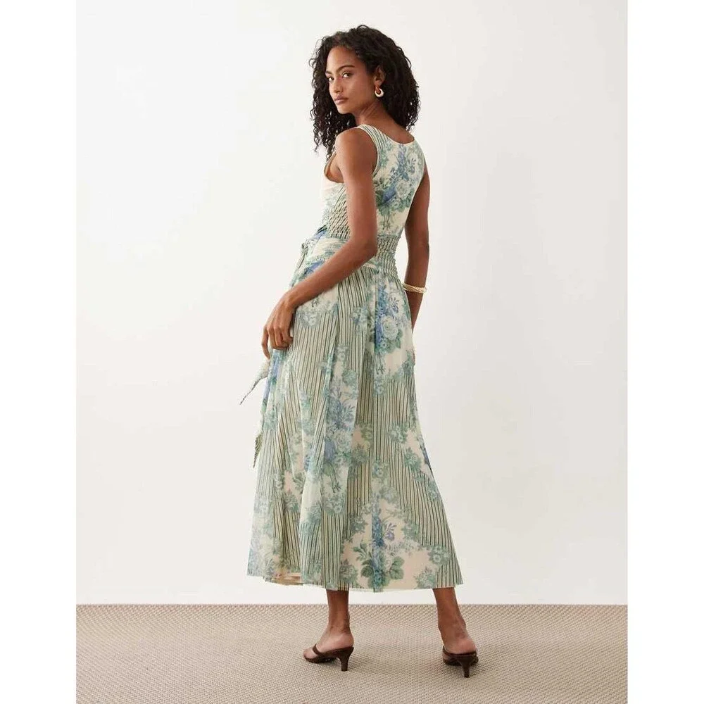 Abercrombie & Fitch Floral Maxi Dress M Coquette Cottagecore Knit Sleeveless